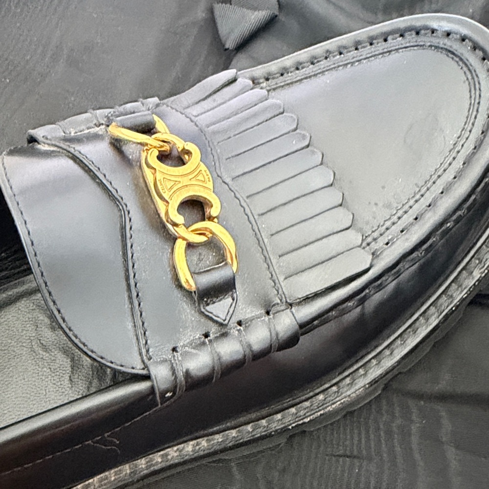 Celine Margaret Triomphe Black Leather Loafers with Gold Accent size 40 us 9 - Picture 11 of 13